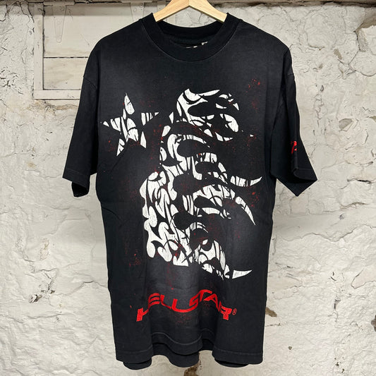 Hellstar Red Spellout Faded Black T-Shirt Sz M