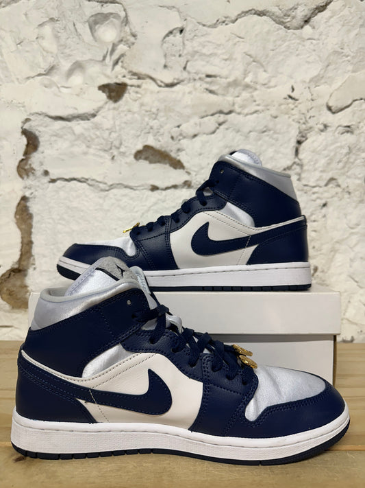 Air Jordan 1 Mid Football Grey Midnight Navy Sz 8.5 (10W)