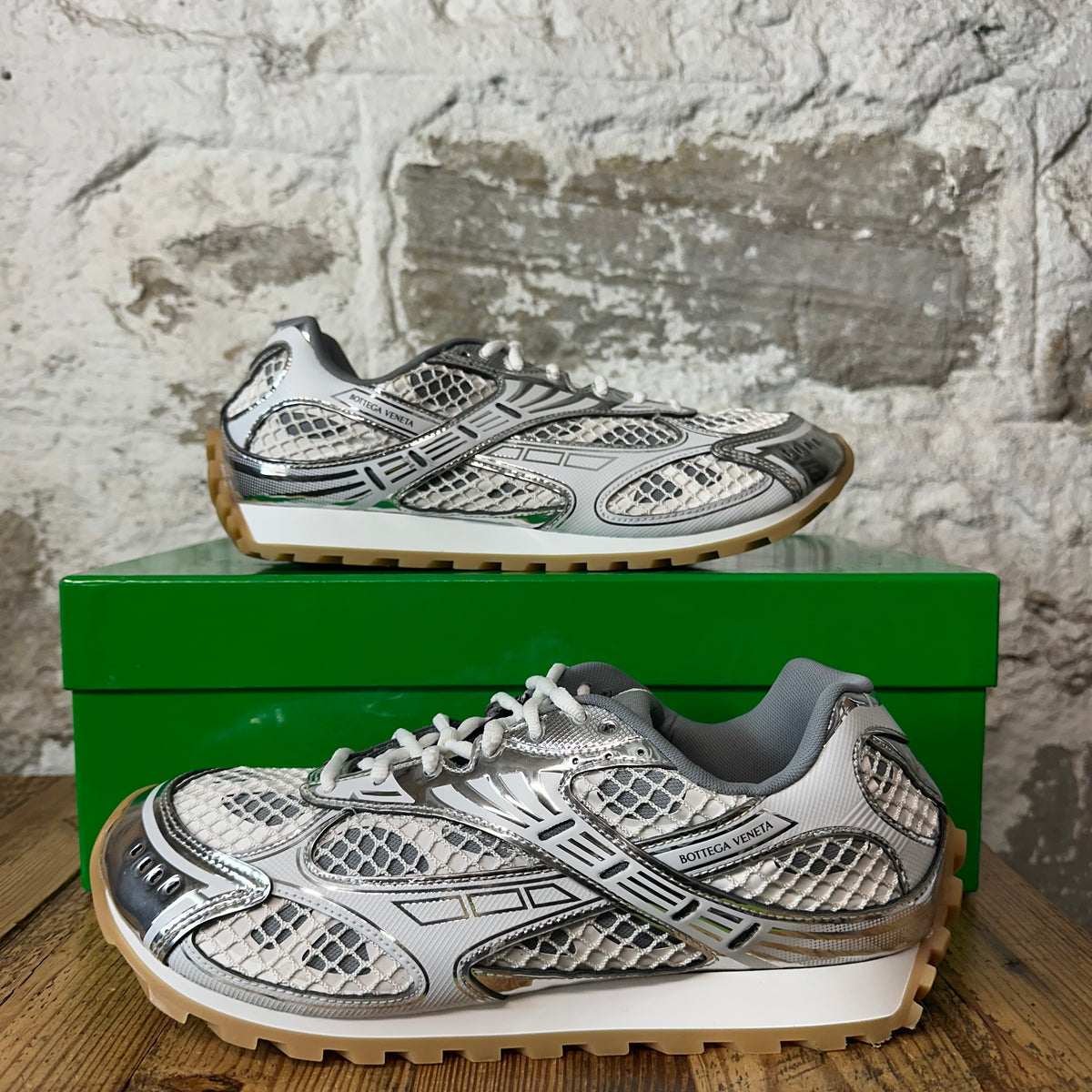Bottega Veneta Silver White Orbit Sneaker Sz 12 (45)