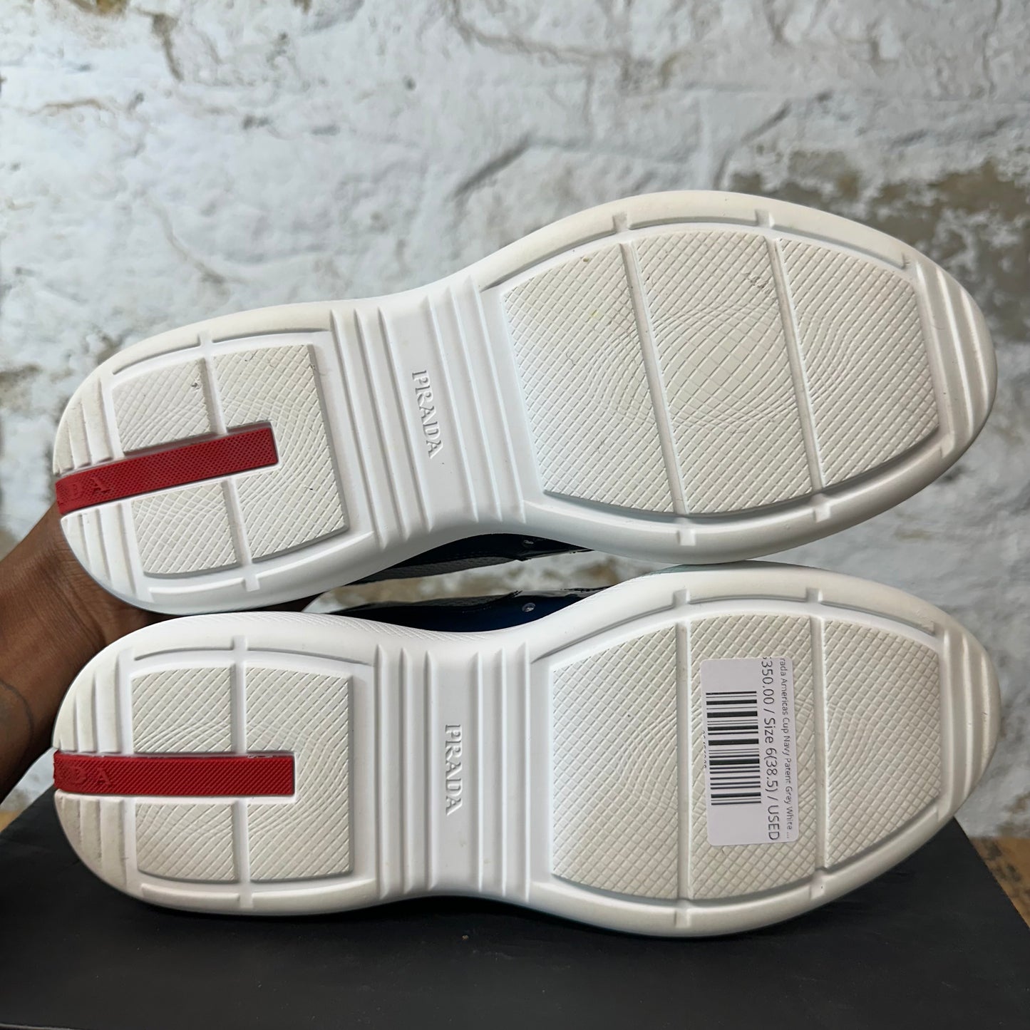 Prada Americas Cup Navy Patent Grey White Sneaker Sz 6 (38.5)