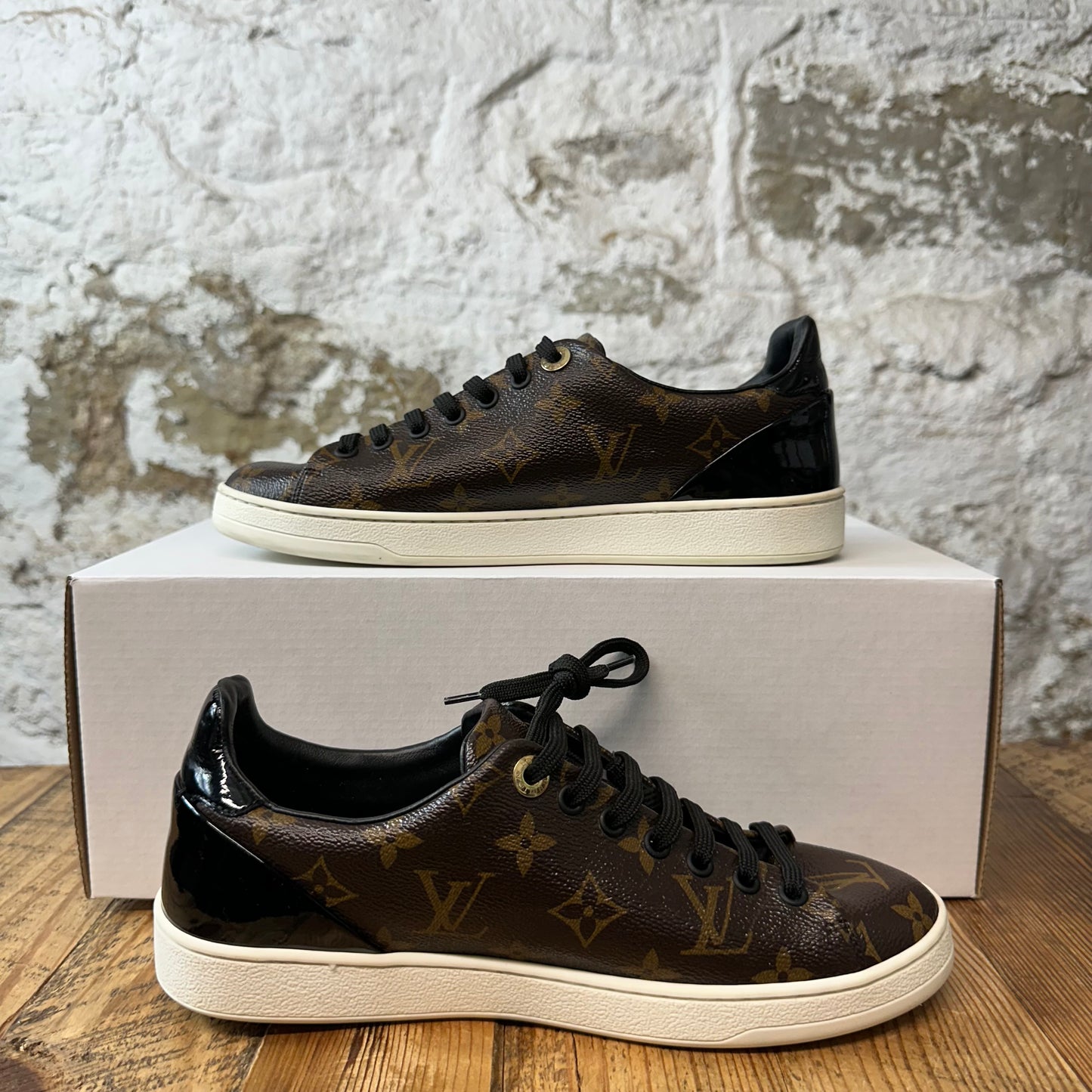 Louis Vuitton Brown Black Patent Frontrow Sneaker Sz 5.5 (37.5)