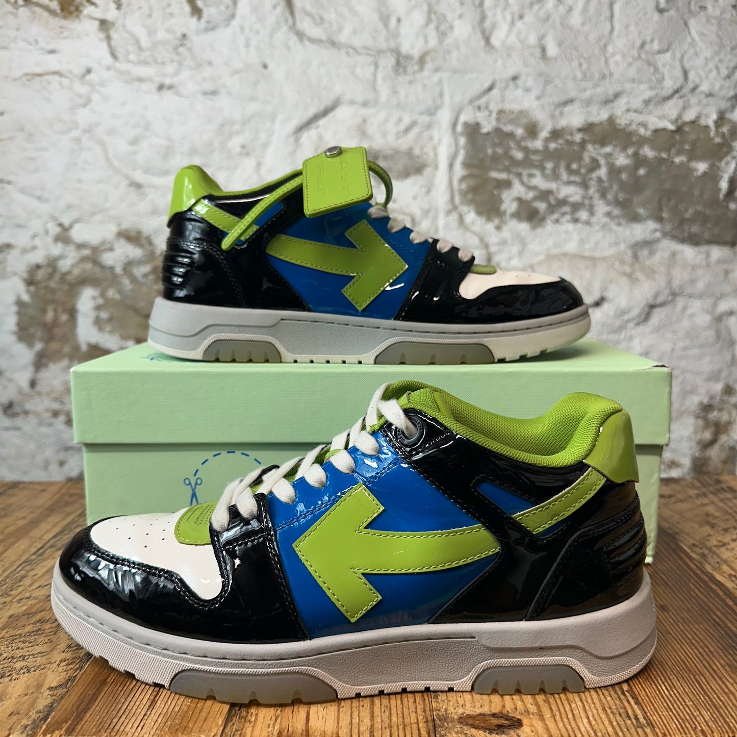 Off-White Out Of Office Blue Green White Patent Sneaker Sz 8 (41)