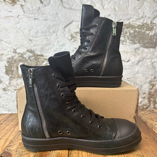 Rick Owens High Cracked Triple Black Sneaker Sz 10 (43)