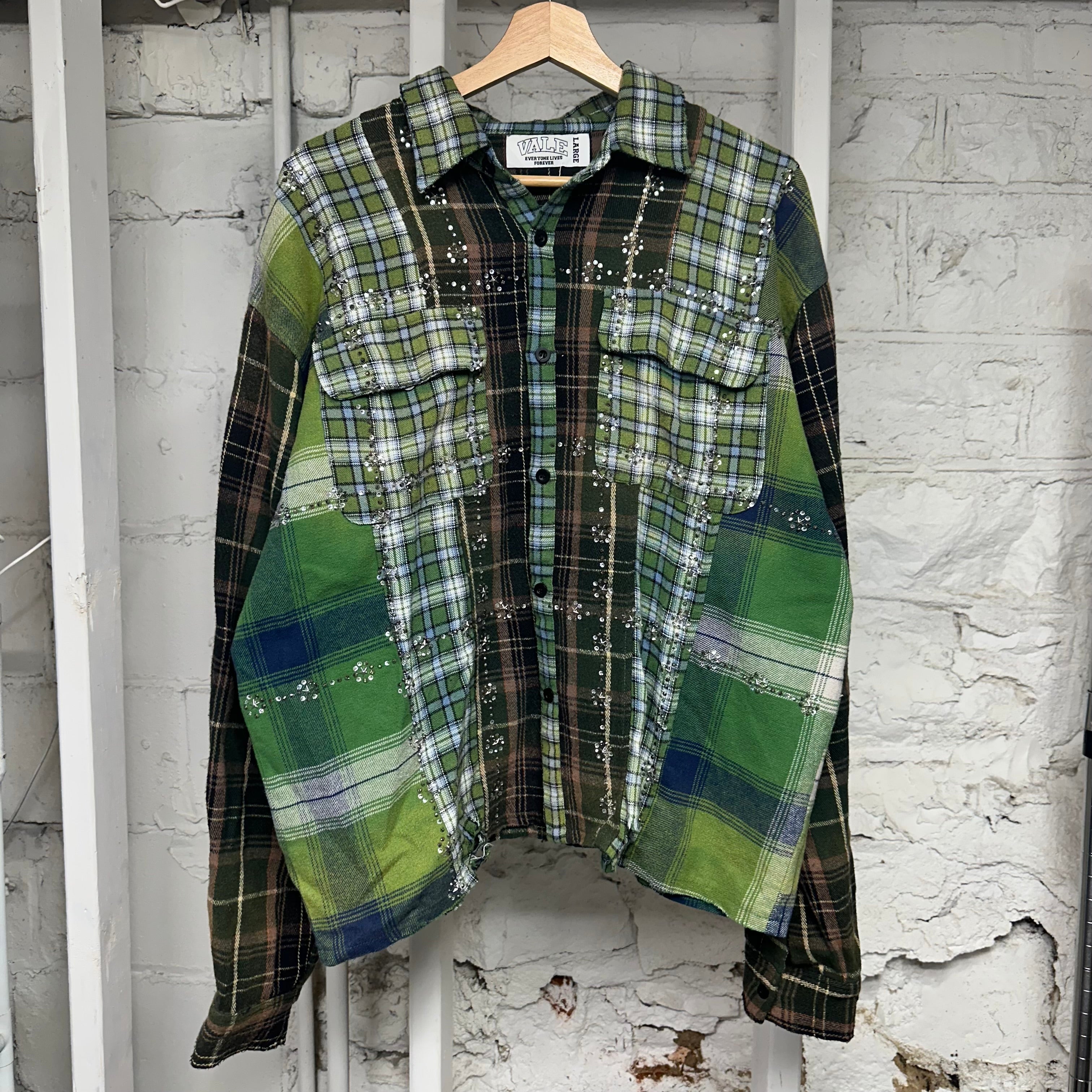 Vale Forever Green Patchwork Flannel Studded Sz L