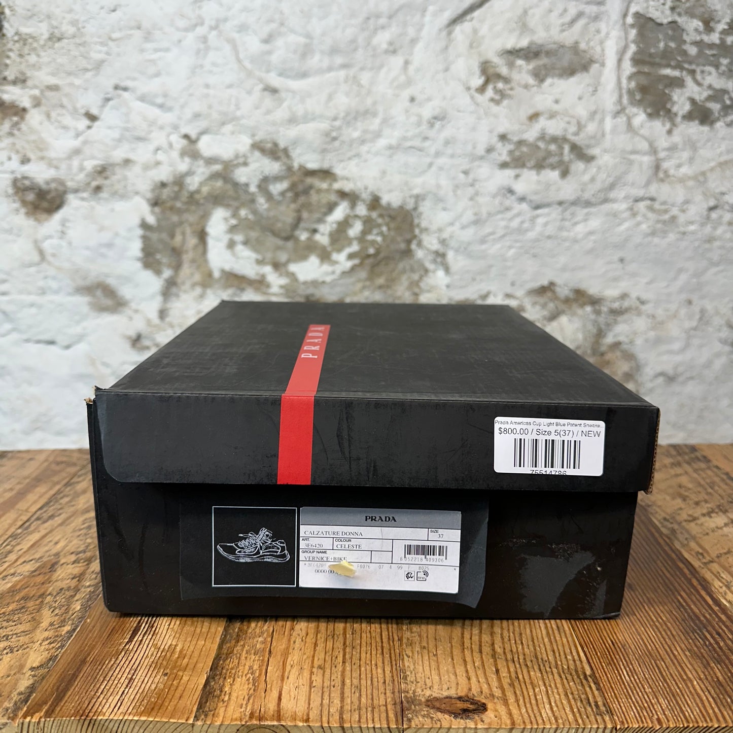 Prada Americas Cup Light Blue Patent Sneaker Sz 5 (37) DS