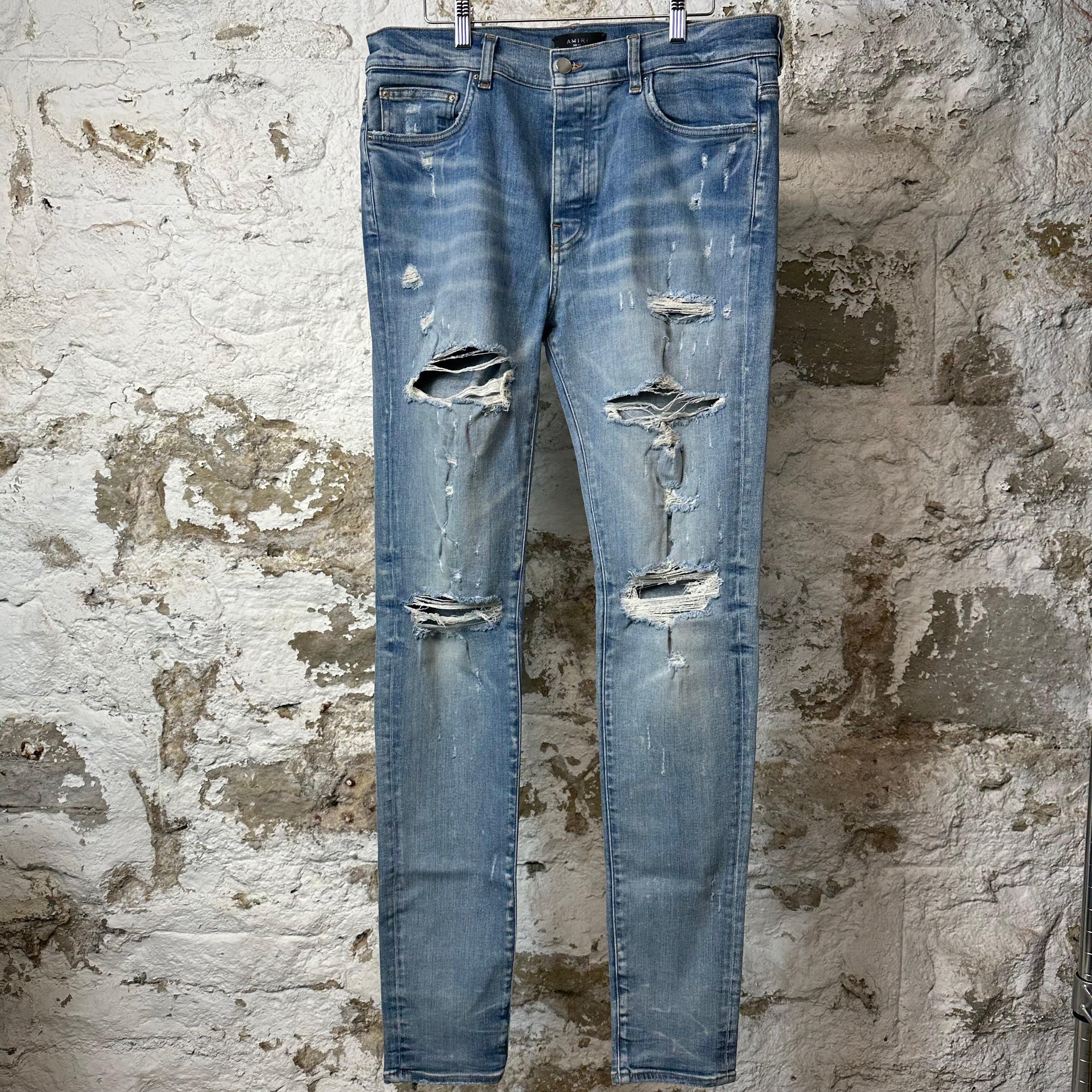Amiri Distressed Plain Blue Denim Jeans Sz 36