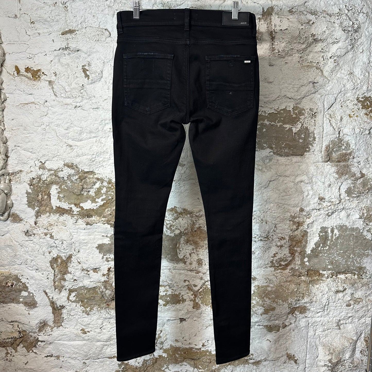 Amiri MX1 Black Leather Black Denim Jean Sz 32
