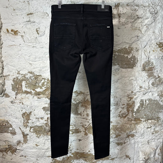 Amiri MX1 Black Leather Black Denim Jean Sz 32