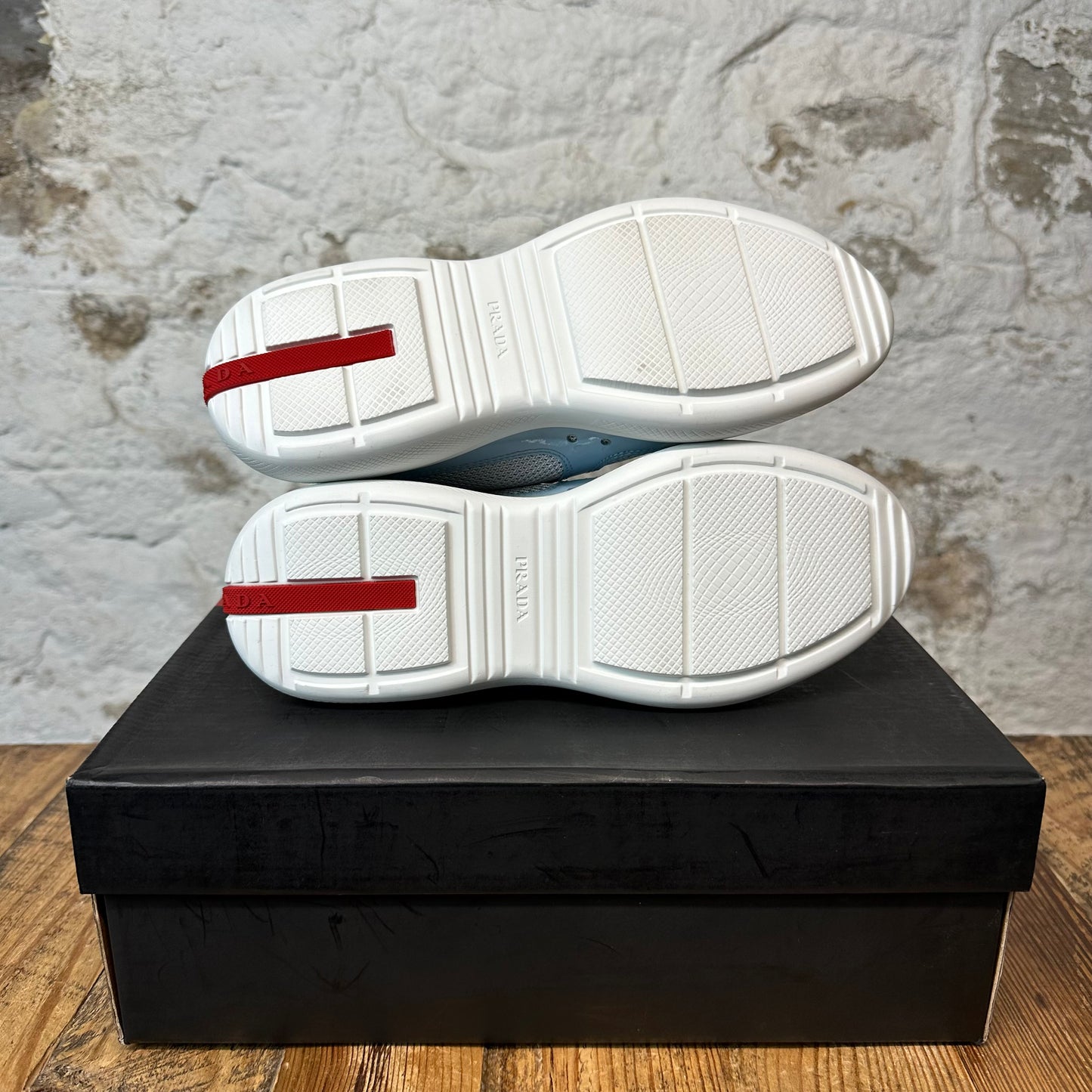 Prada Americas Cup Light Blue Patent Sneaker Sz 5 (37) DS