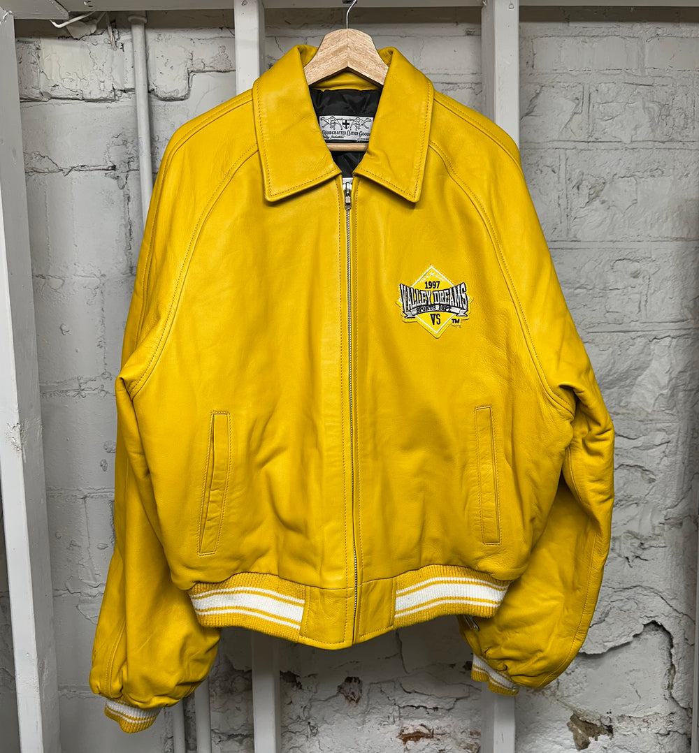 Vale Dreams Yellow Leather Varsity Jacket Sz S