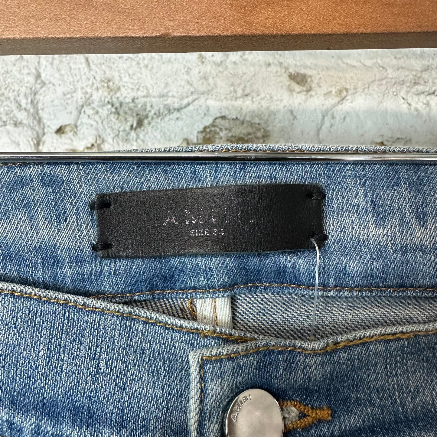 Amiri Hibiscus Flower Print Blue Denim Jeans Sz 34