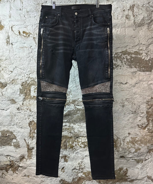 Amiri MX2 Brown Paisley Black Denim Jeans Sz 36