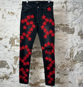 Amiri Red Suede Star Chemist Black Denim Jeans Sz 32