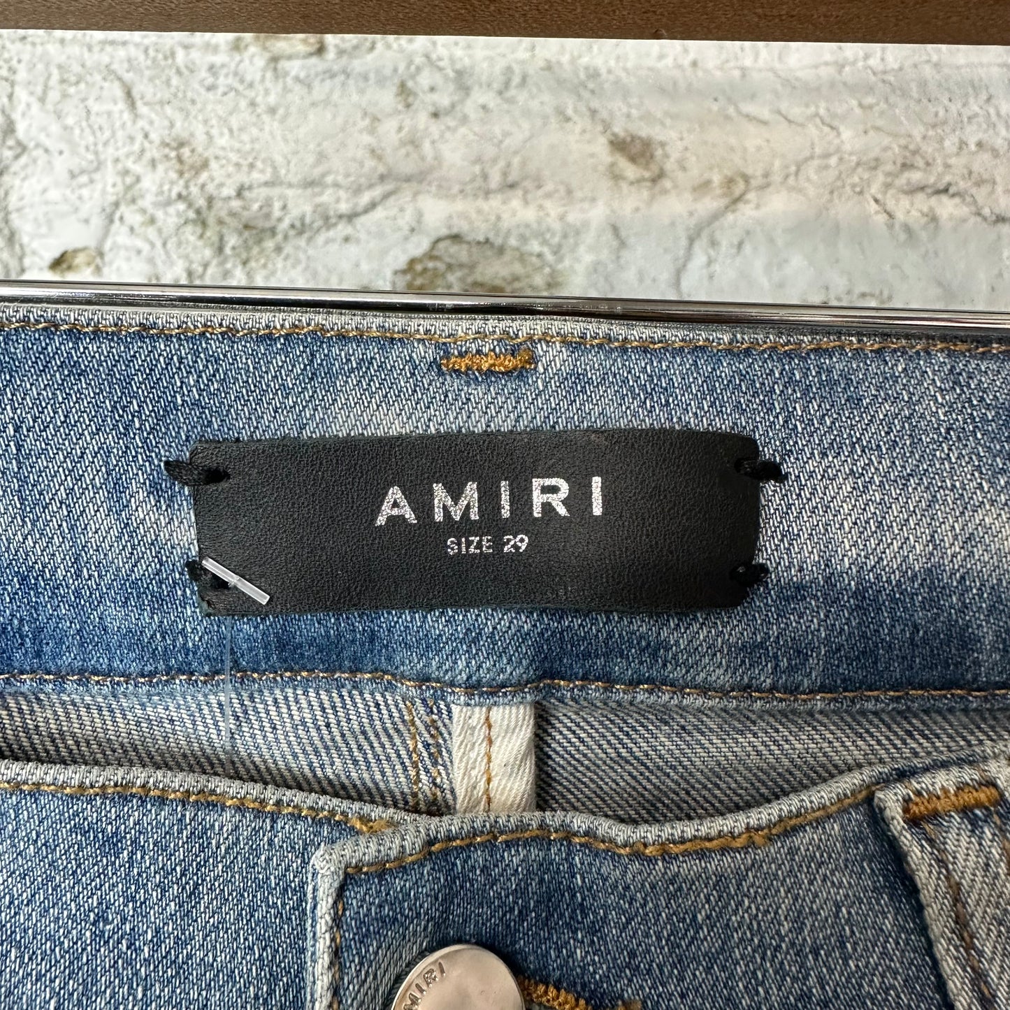 Amiri MX1 Cracked Orange Blue Denim Jeans Sz 29