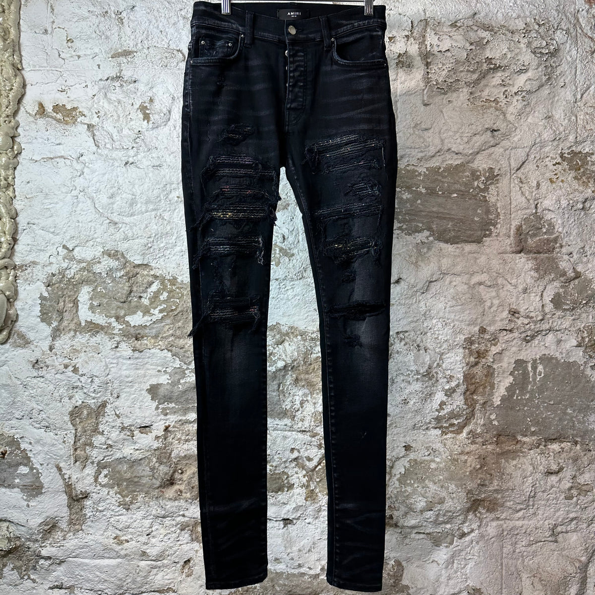 Amiri MX1 Multicolor Paisley Thrasher Black Denim Jeans Sz 29