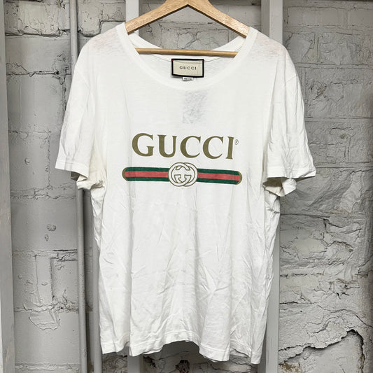 Gucci Classic Logo White T-Shirt Sz S