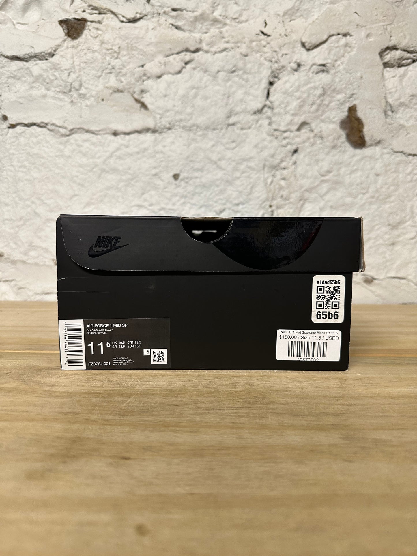 Nike Air Force 1 Mid Supreme Black Sz 11.5