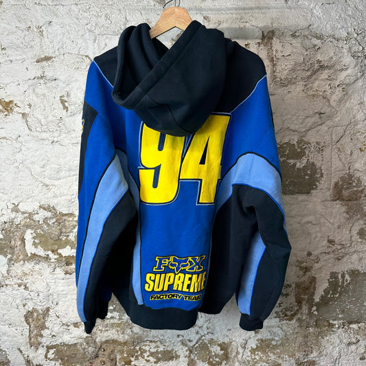 Supreme Fox Racing Zip Up Hoodie Blue Sz XL