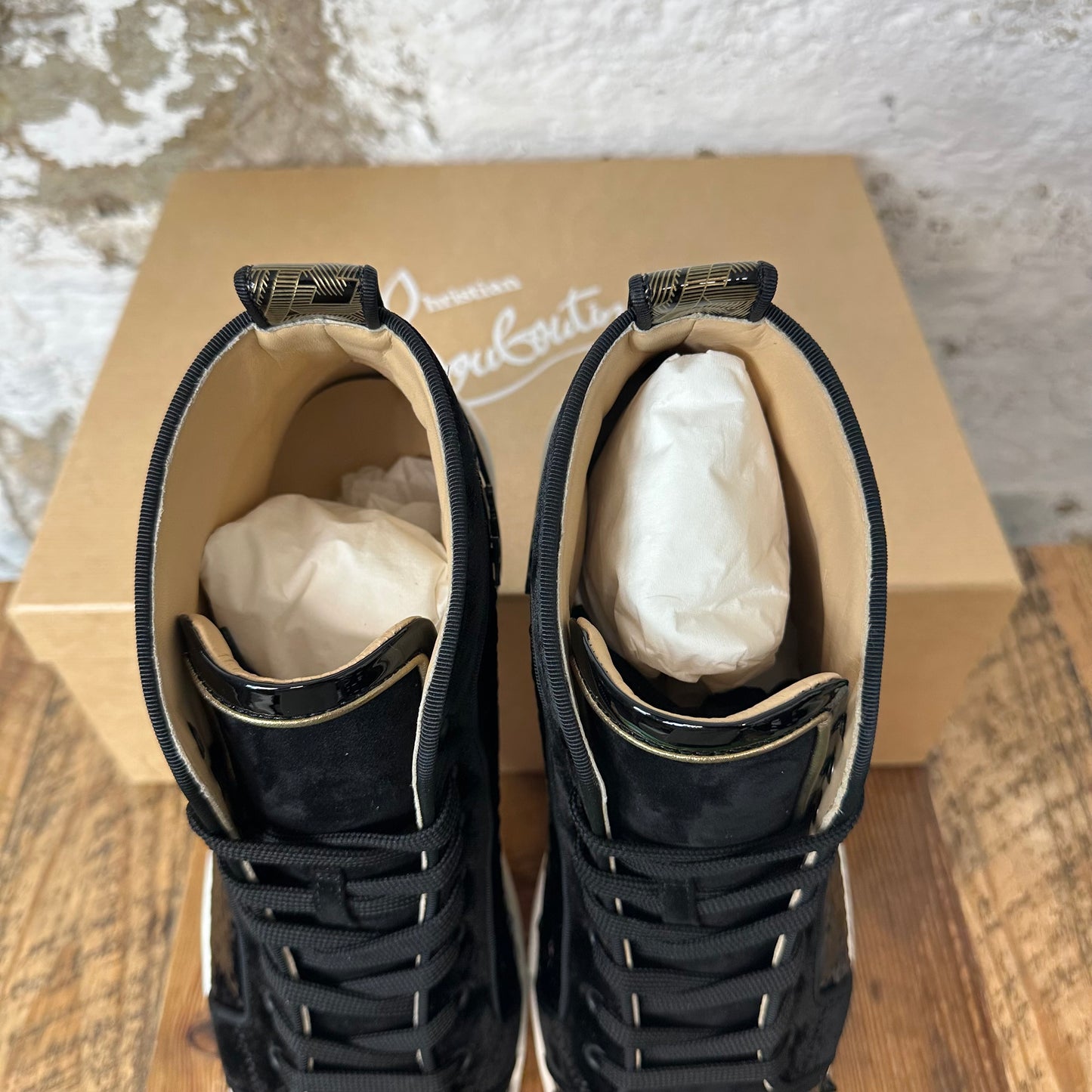 Christian Louboutin High Black Sequen Spike Sneaker Sz 11.5 (44.5) DS