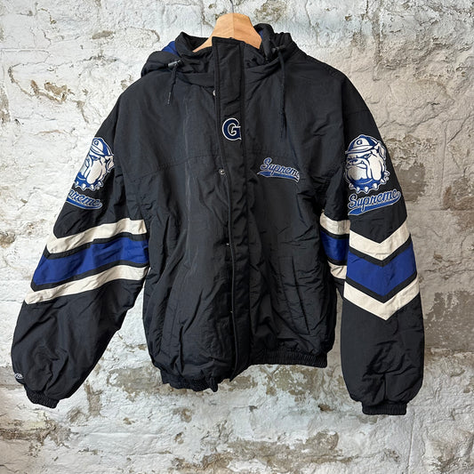 Supreme M&N NCAA Hooded Stadium Jacket Black Sz M