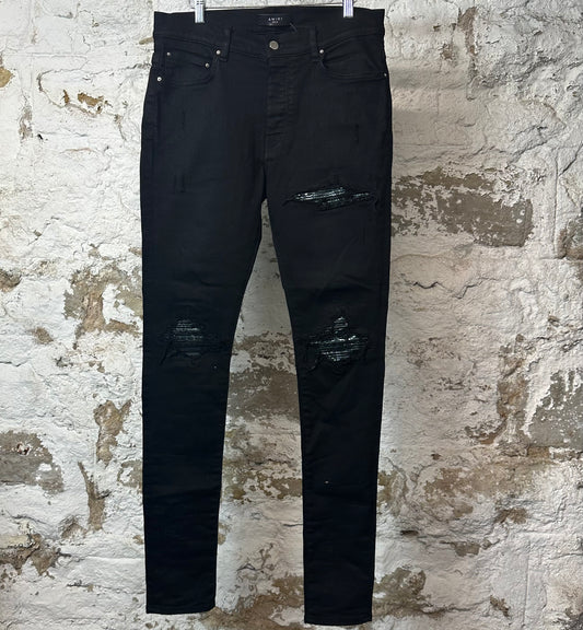 Amiri MX1 Green Paisley Black Denim Jeans Sz 32