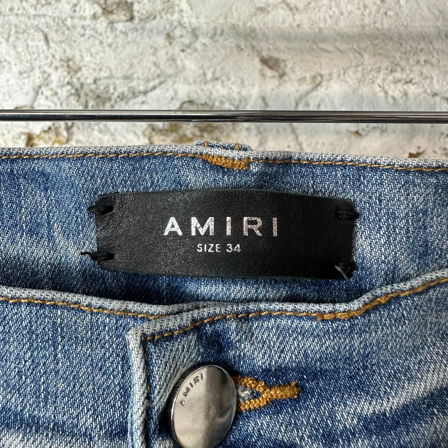 Amiri Distressed Side Spell Blue Denim Jeans Sz 34