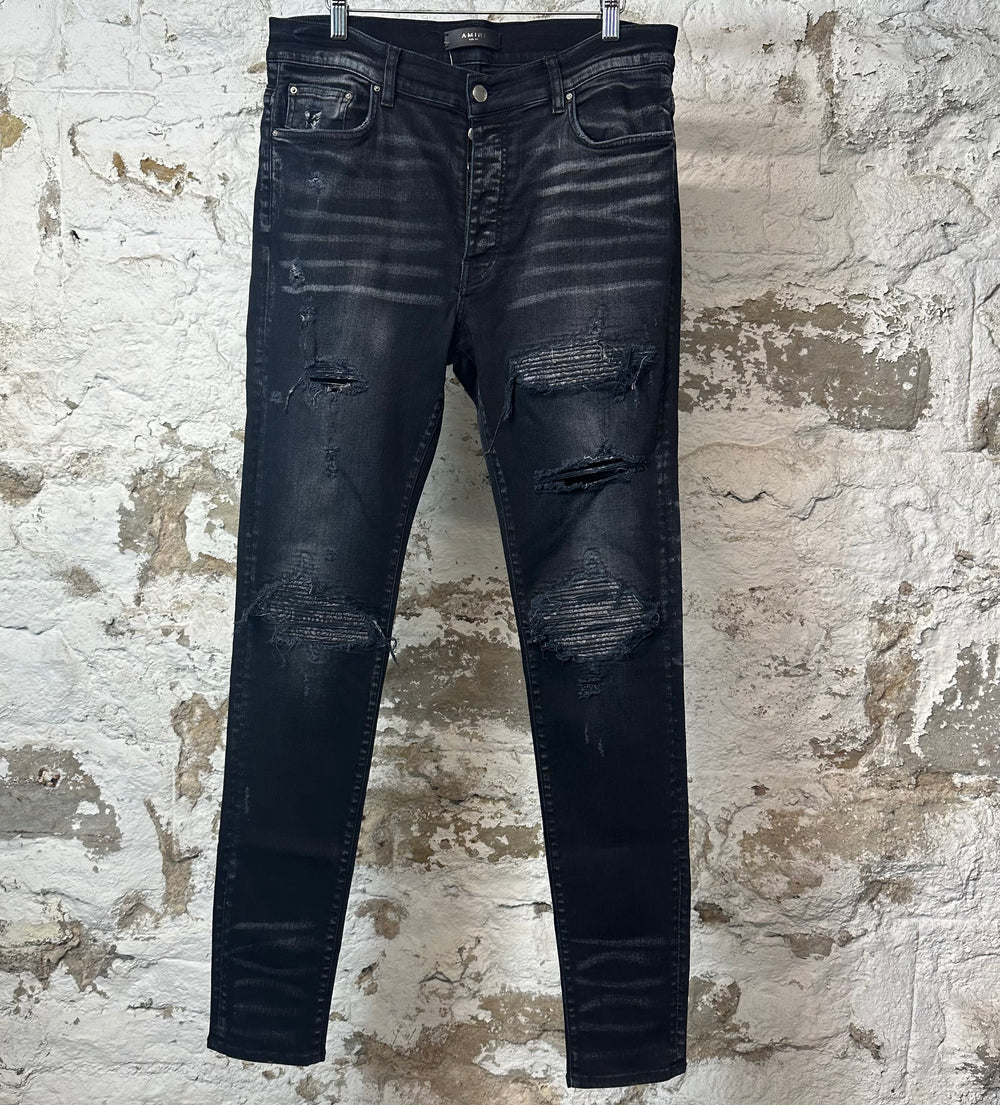 Amiri MX1 Grey Paisley Black Denim Jeans Sz 34