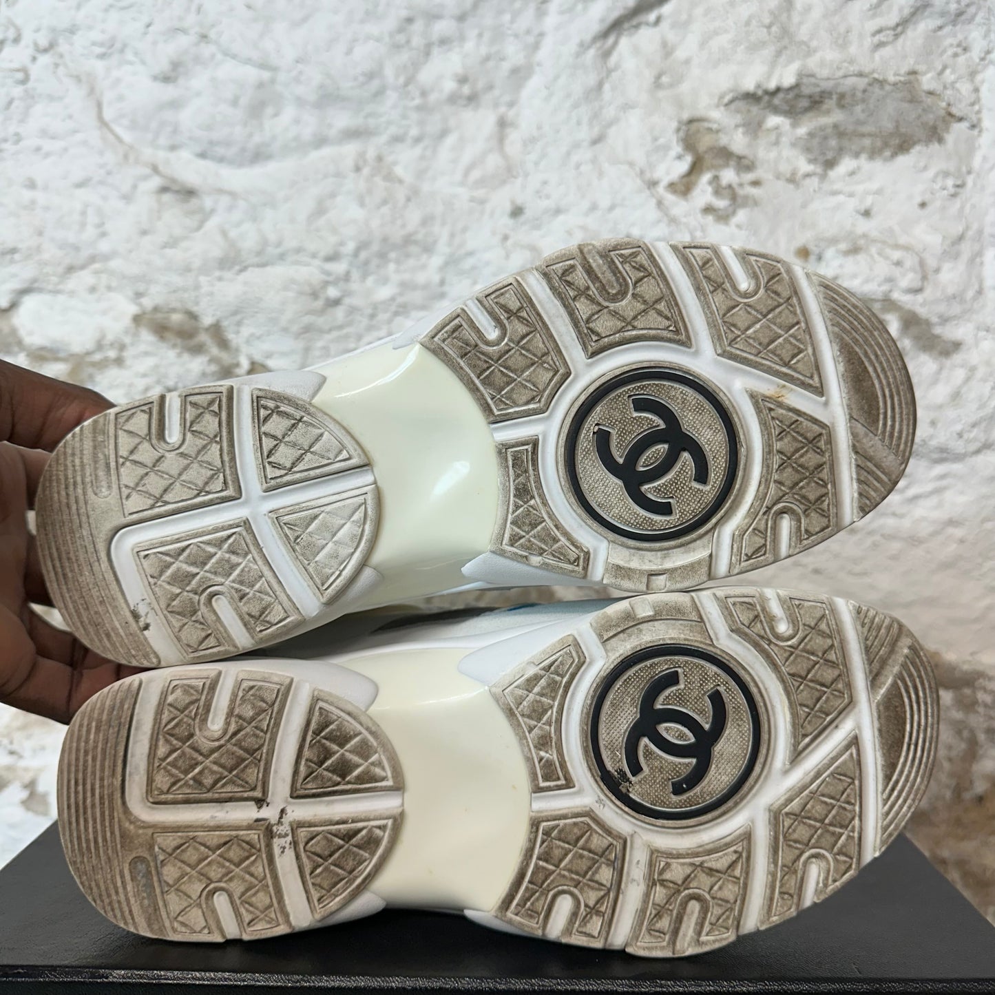 Chanel High Grey White Blue Sneaker Sz 5 (37)