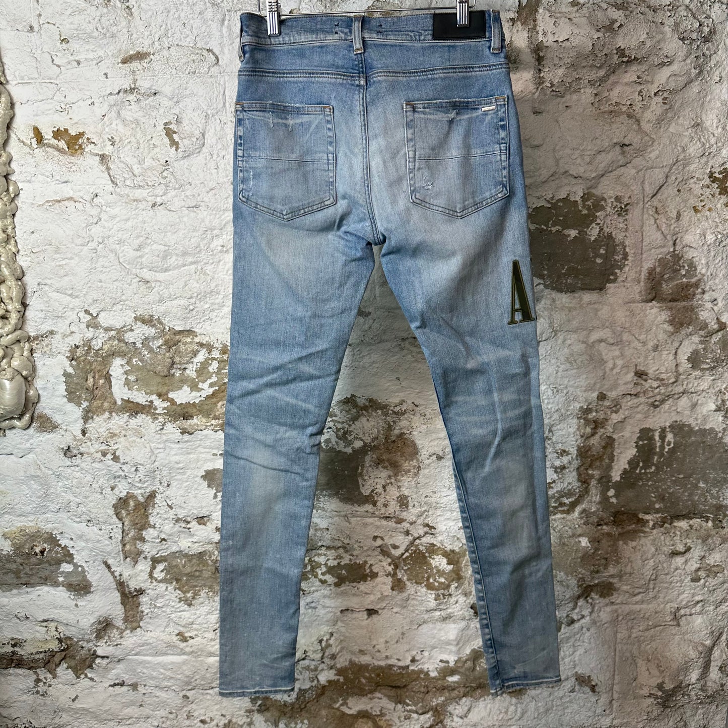 Amiri MX1 Camo Spell Blue Denim Jeans Sz 30
