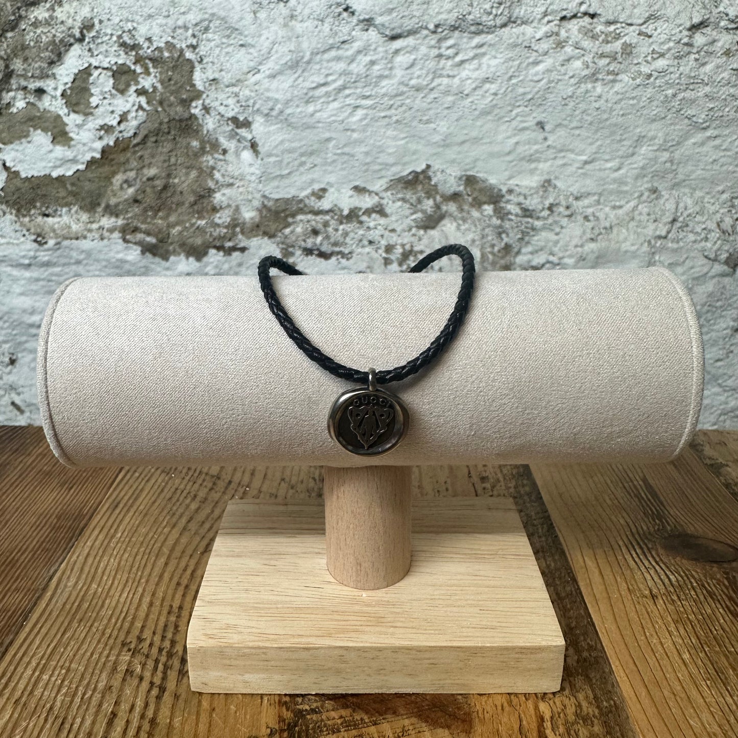 Gucci Black Braided Silver Pendant Necklace