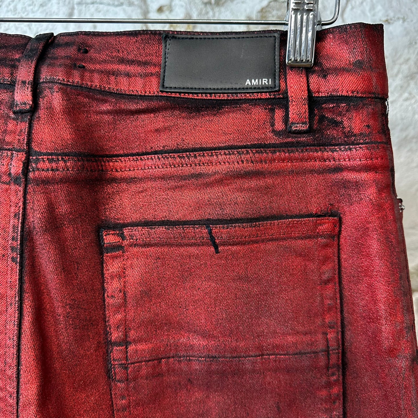 Amiri Red Waxed Plain Jeans Sz 36