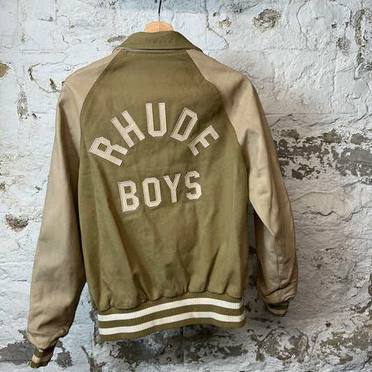 Rhude Boys Olive Tan Leather Canvas Jacket Sz S