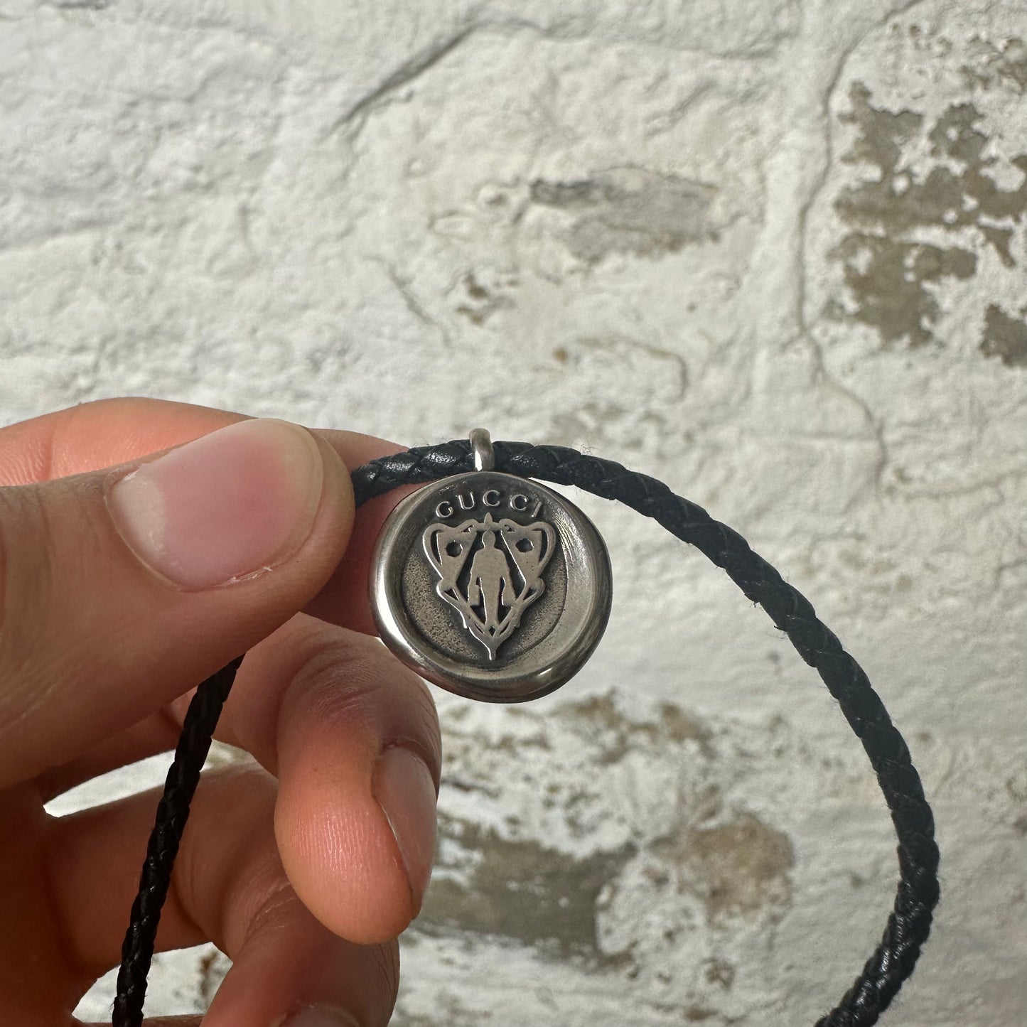 Gucci Black Braided Silver Pendant Necklace