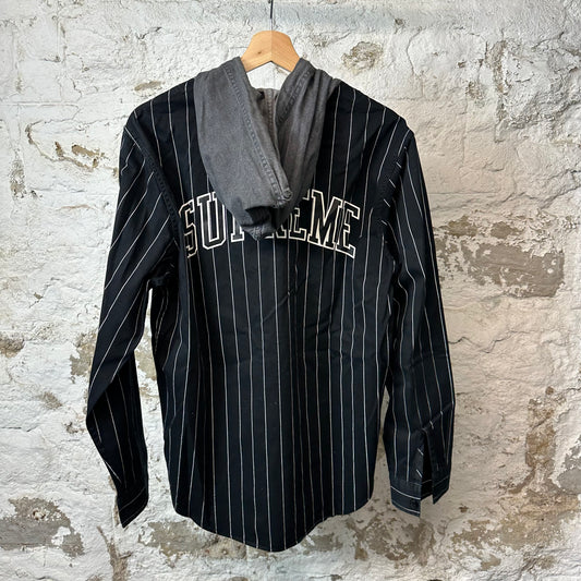 Supreme Pinstripe Button Up Hooded Jacket Sz M