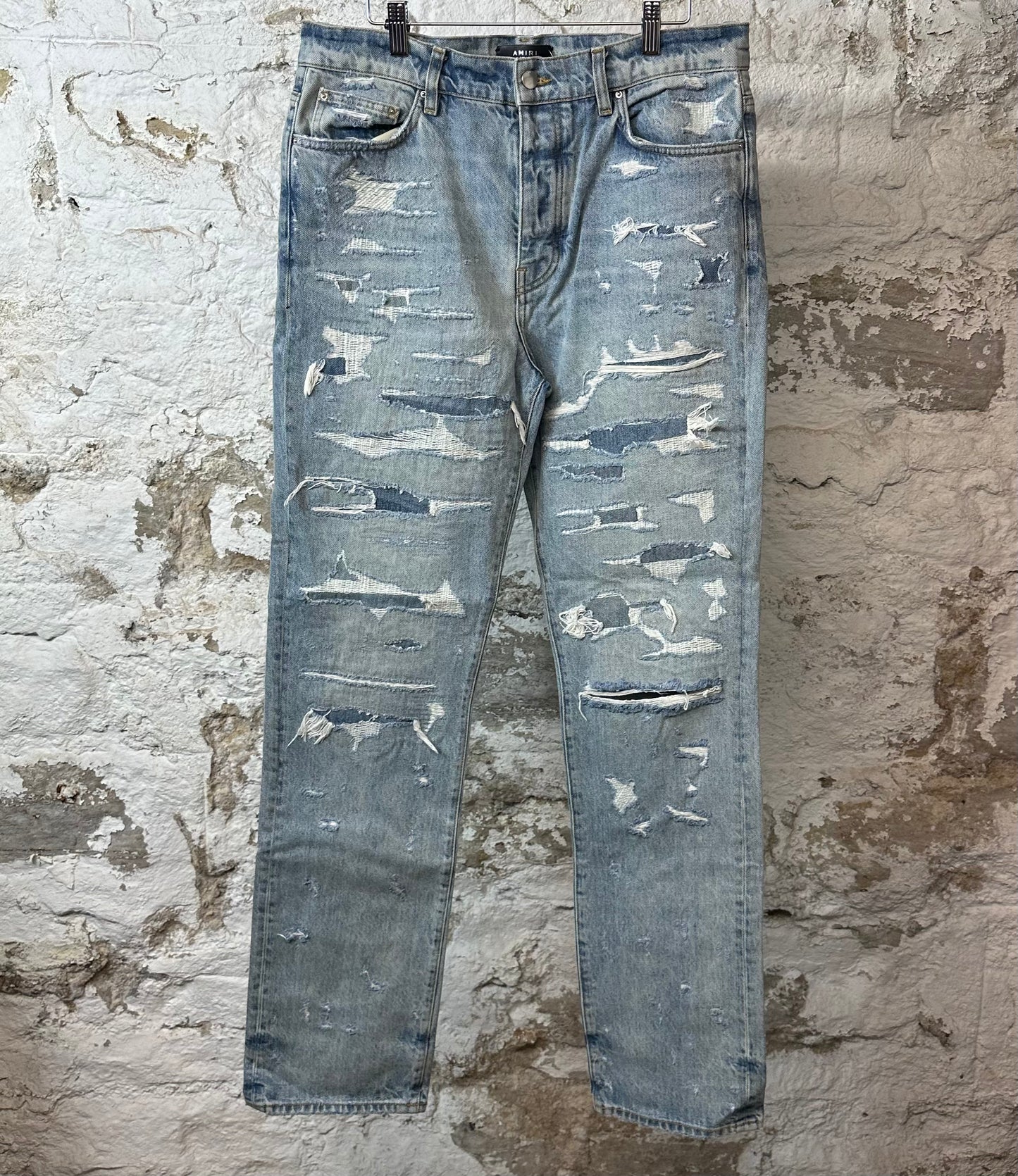 Amiri Repaired Distressed Blue Denim Jeans Sz 34