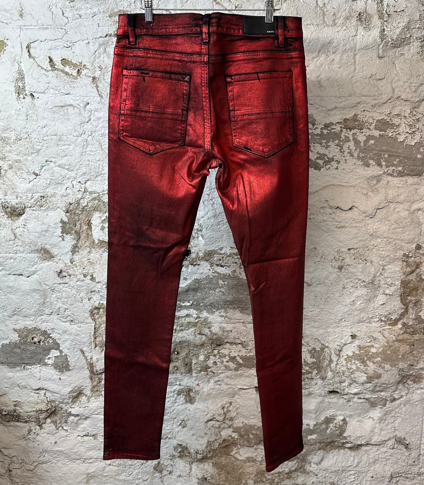Amiri Red Waxed Plain Jeans Sz 36