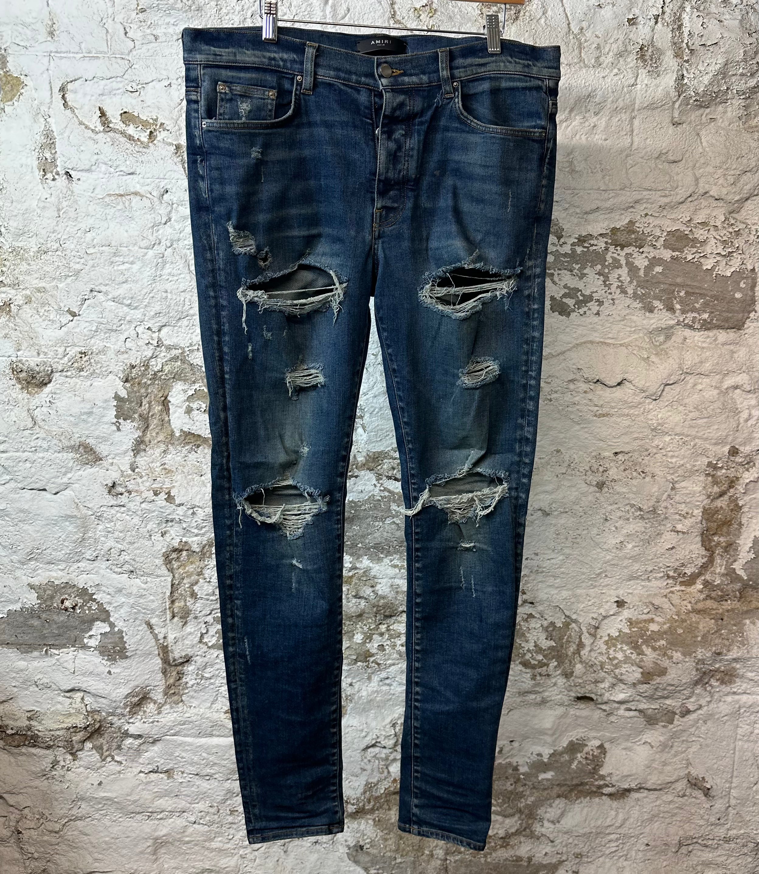 Amiri Rips Dark Blue Denim Jeans Sz 36