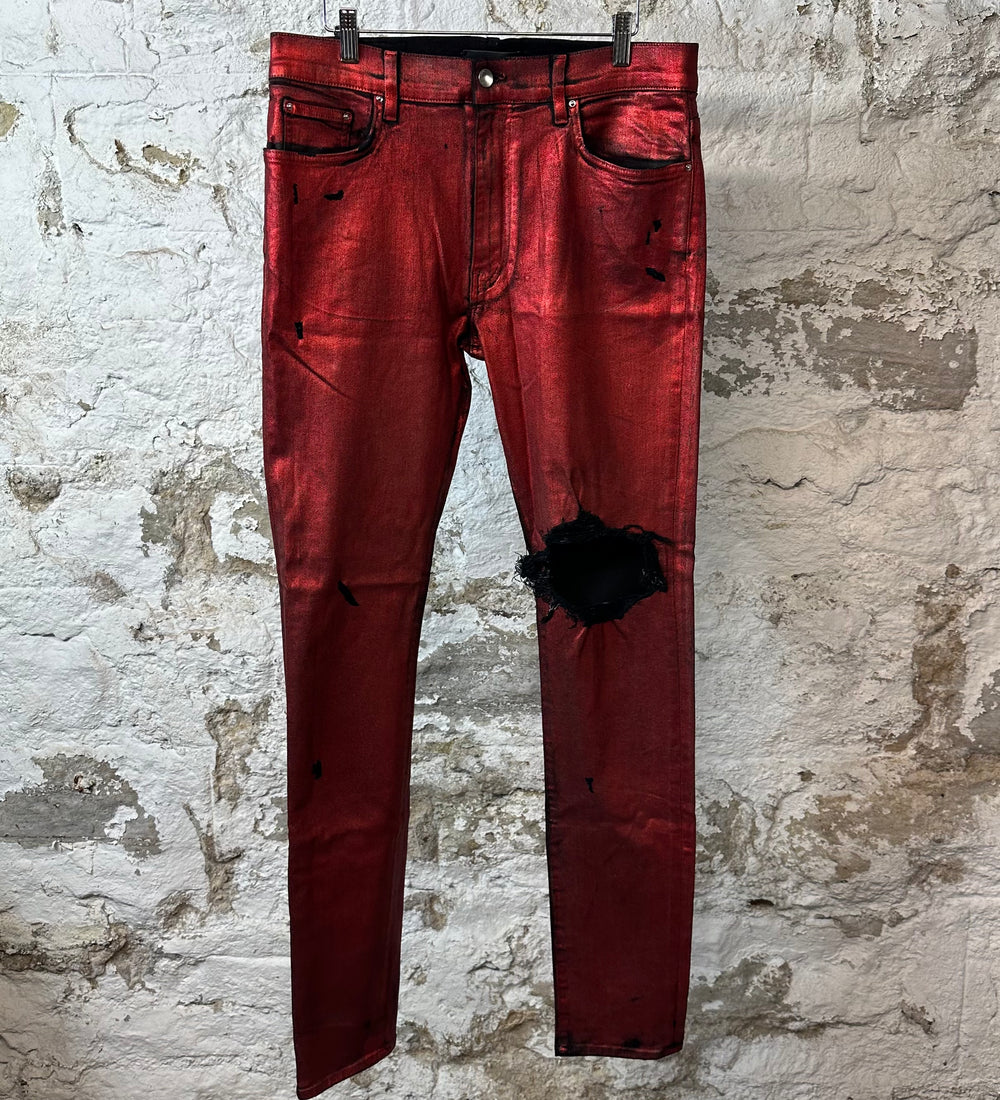 Amiri Red Waxed Plain Jeans Sz 36