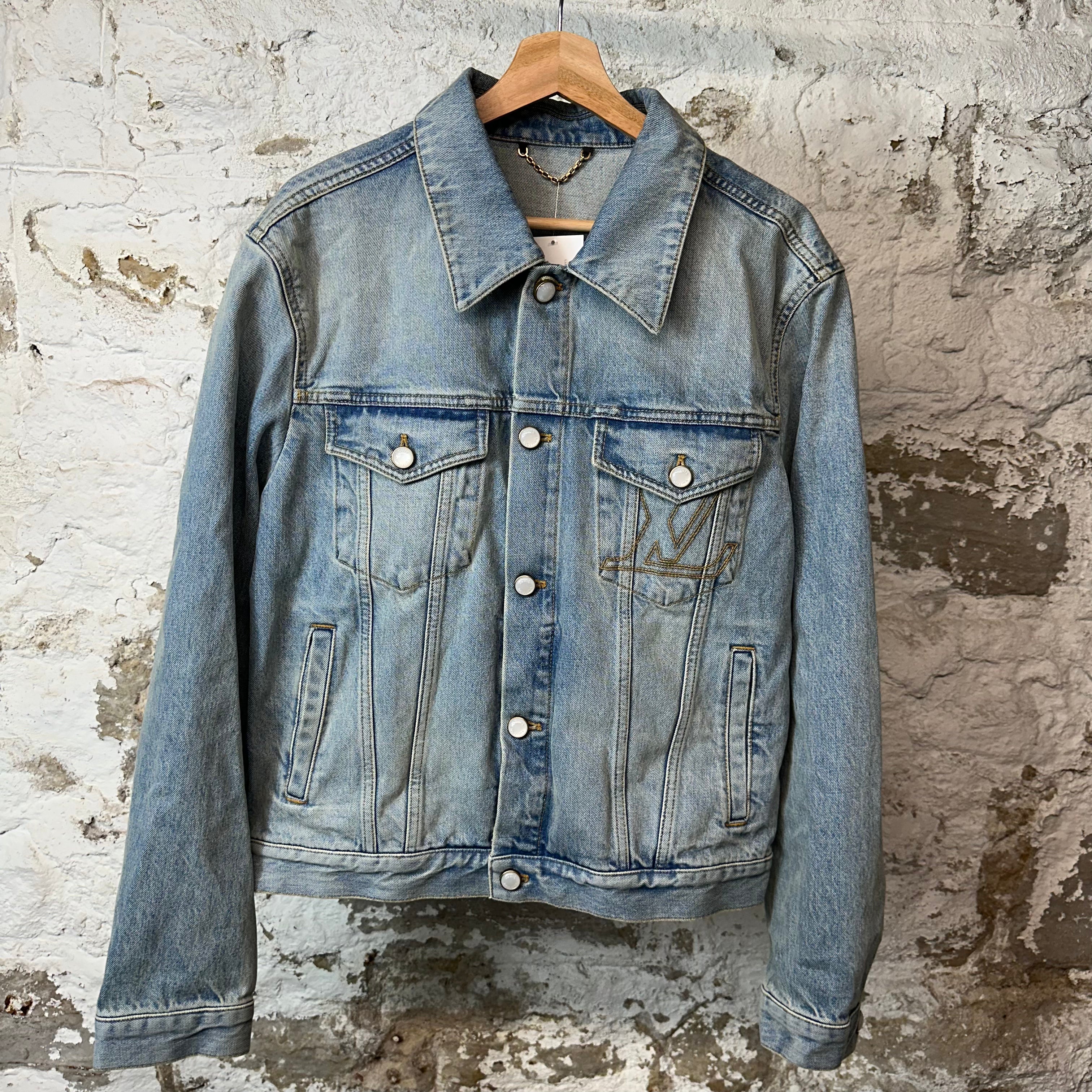 Louis Vuitton Embroidered Logo Denim Trucker Jacket Sz M