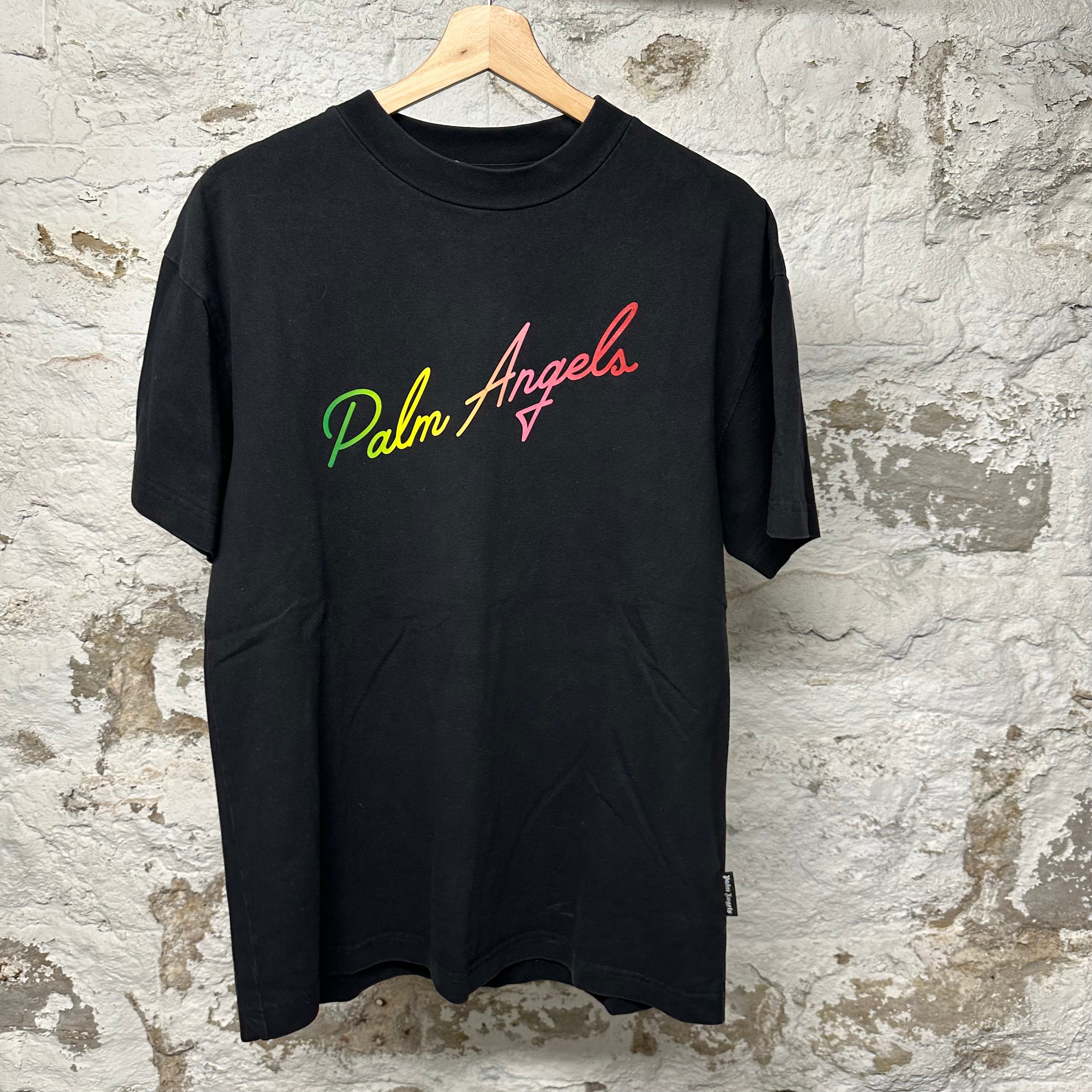 Palm Angels Rainbow Spellout Black T-shirt Sz M
