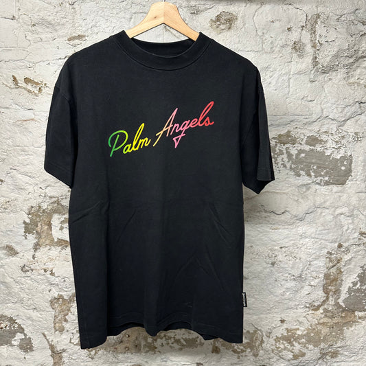 Palm Angels Rainbow Spellout Black T-shirt Sz M