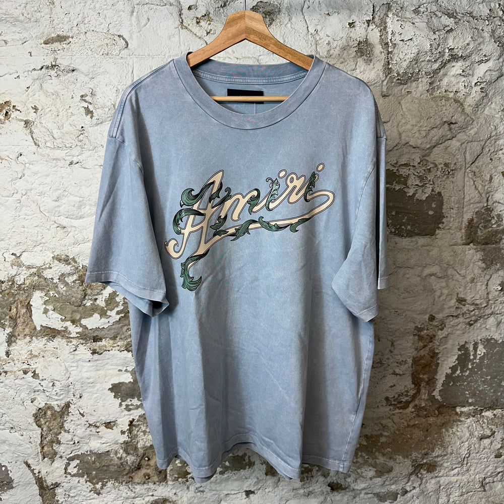 Amiri Vine Spell Washed Blue T-shirt Sz XL