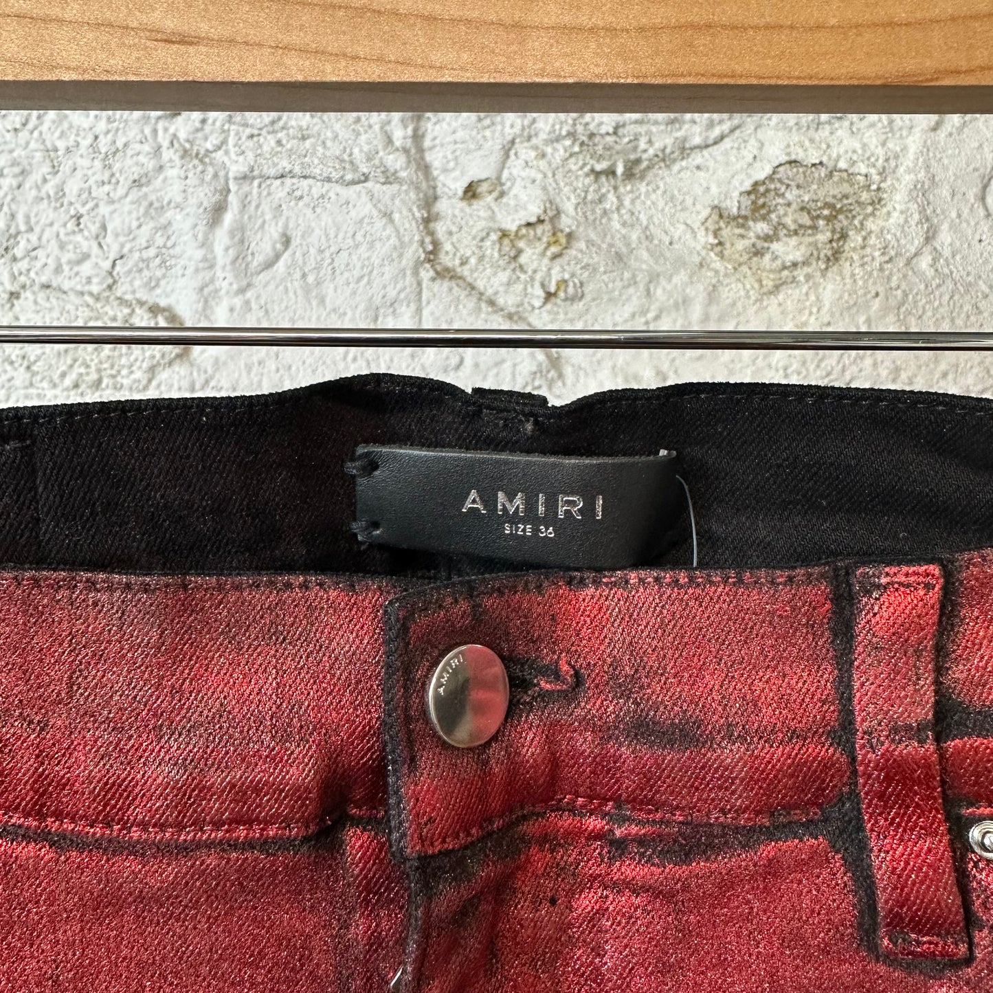 Amiri Red Waxed Plain Jeans Sz 36