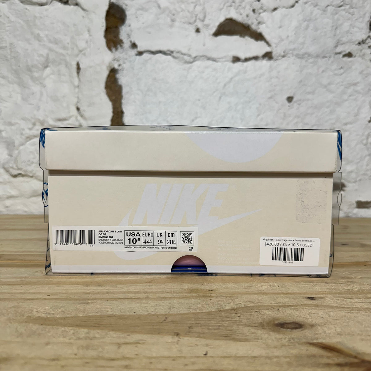Air Jordan 1 Low Fragment x Travis Scott Sail Military Blue Sz 10.5
