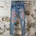 Amiri MX1 Orange Paisley Thrasher Blue Denim Jeans Sz 28