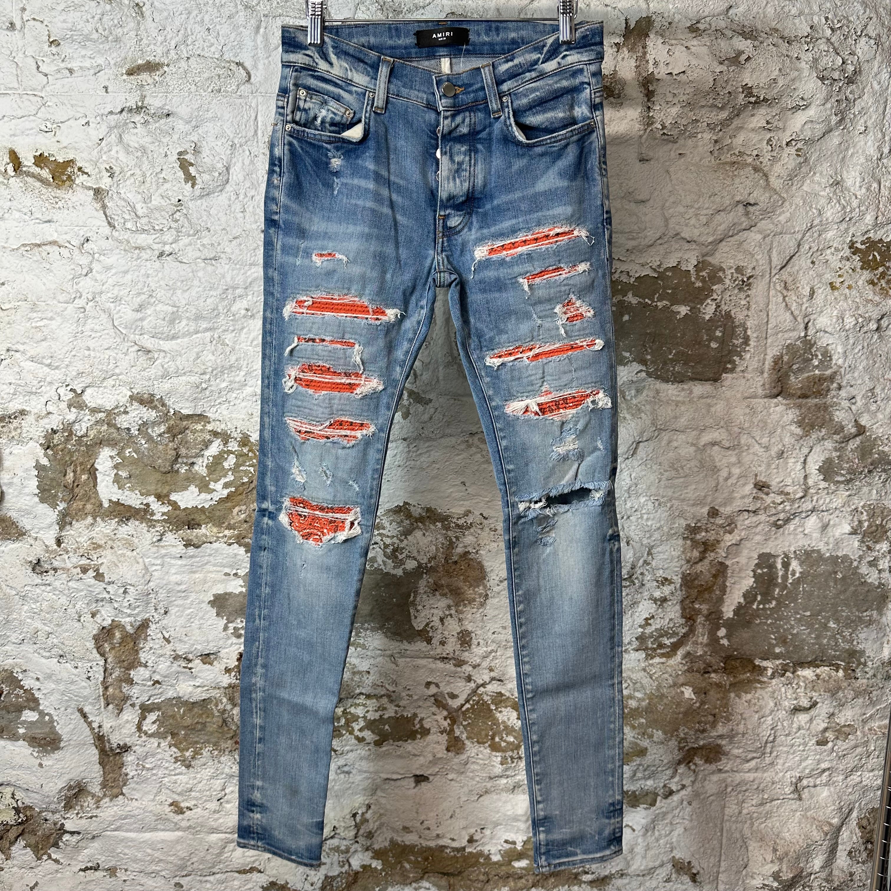 Amiri MX1 Orange Paisley Thrasher Blue Denim Jeans Sz 28