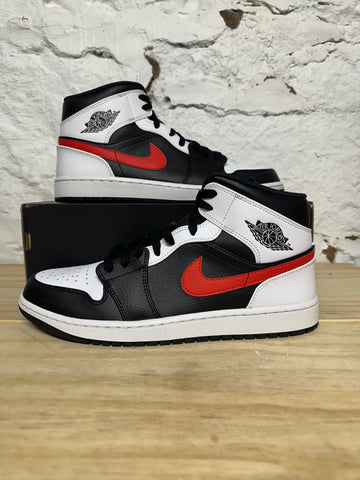 Air Jordan 1 Mid Black Chile Red White Sz 11.5 DS