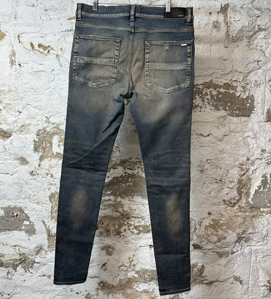 Amiri MX1 Plaid Dirty Blue Denim Jeans Sz 34