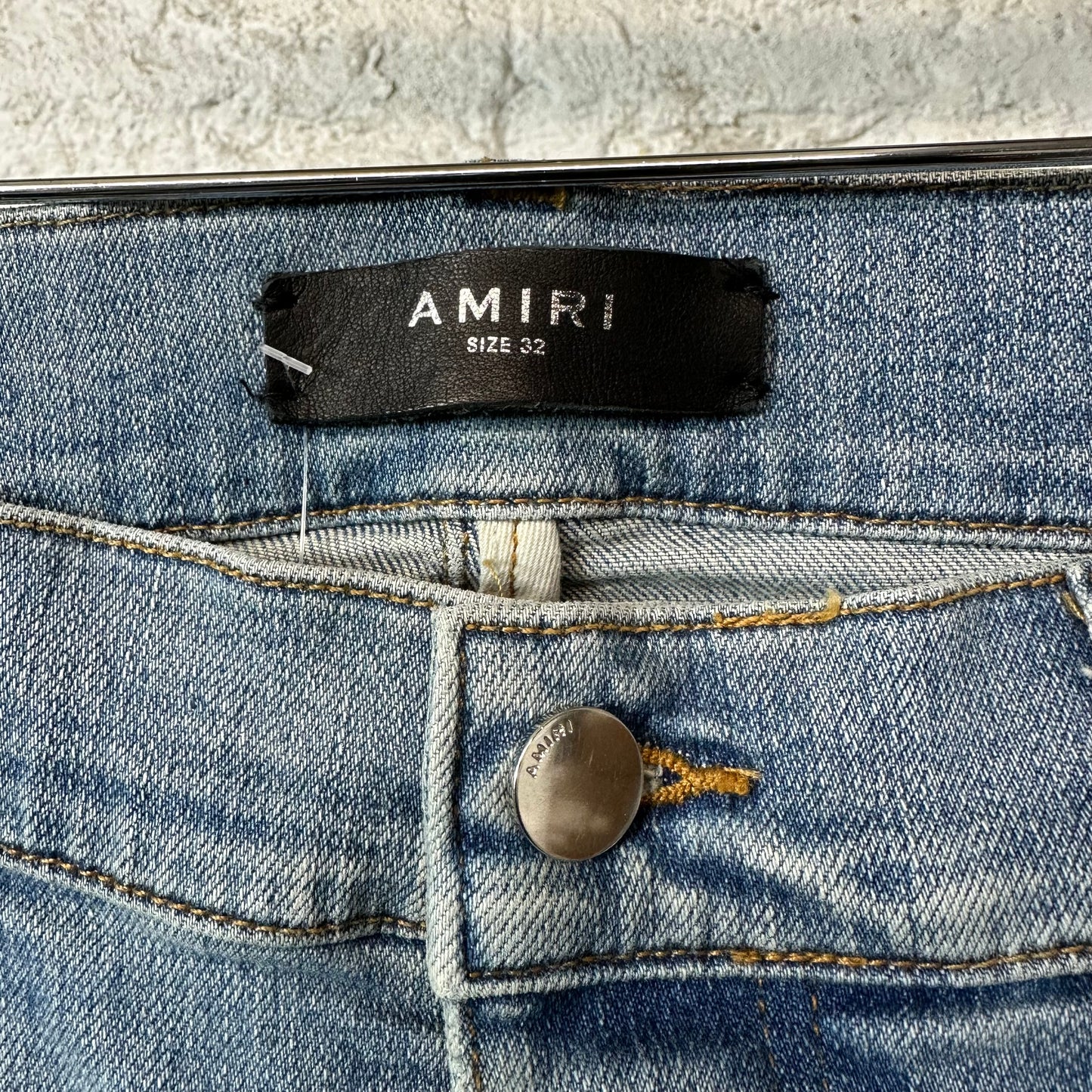 Amiri MX1 Light Blue Suede Blue Denim Jeans Sz 32