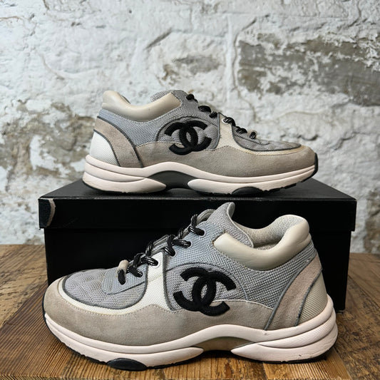 Chanel Black CC Triple Grey Trainer Sneaker Sz 7.5 (40.5)